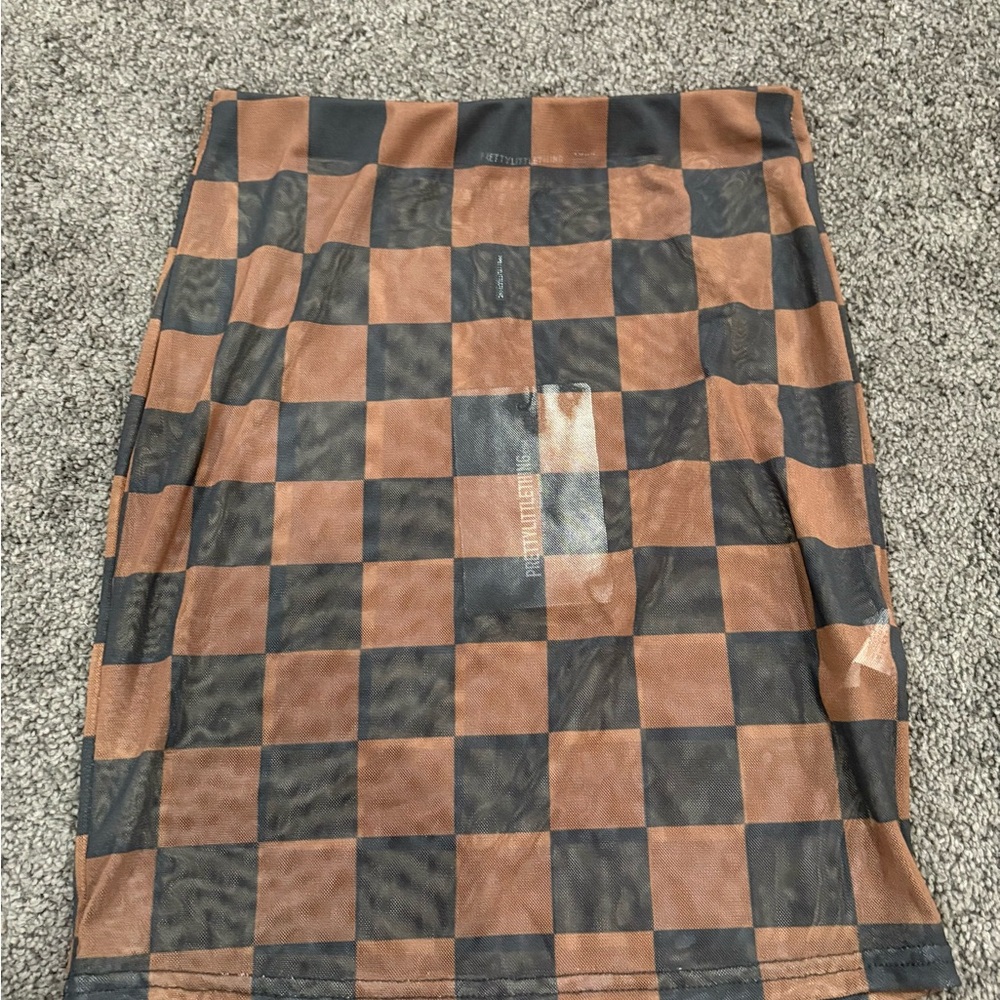 Checkerboard Brown and Black Mini Skirt